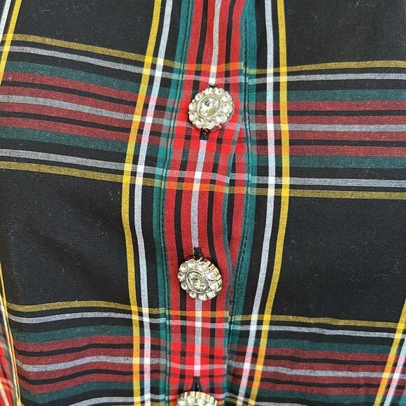 J. Crew Tartan Plaid Cotton Poplin Jewel Buttons Popover Top size S - Picture 7 of 12